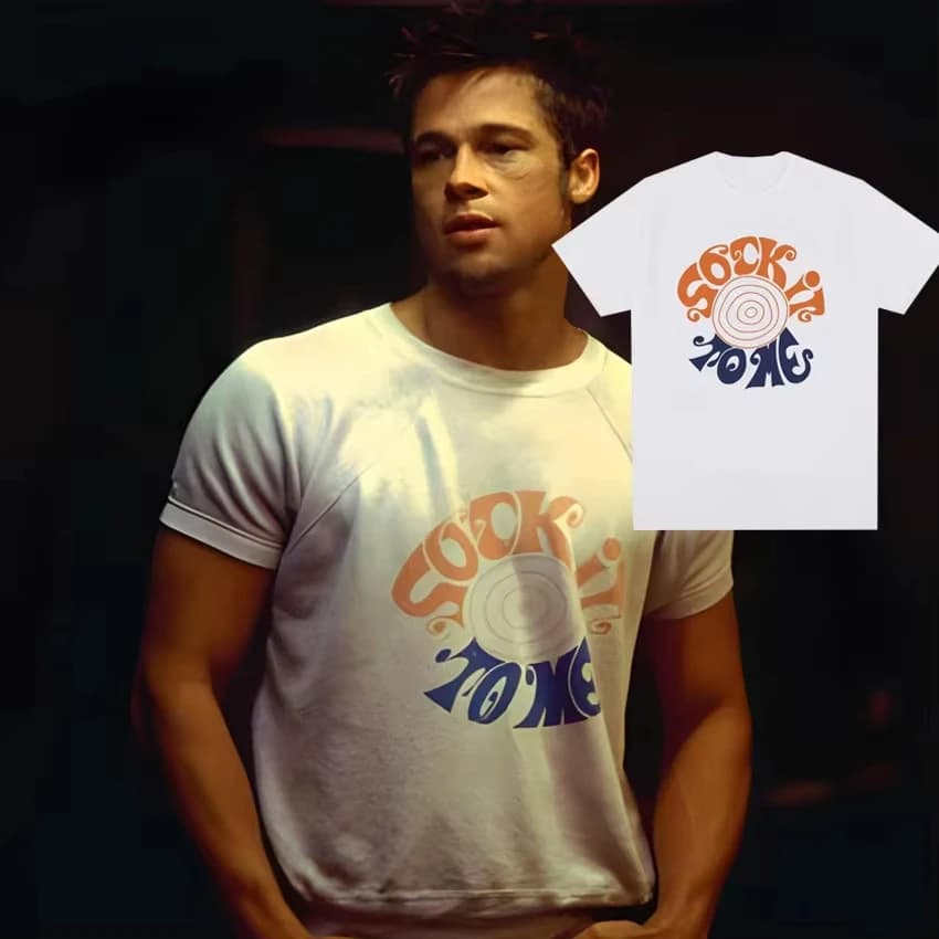 Tyler Durden Fight Club Sock It To Me Graphic T Shirts Men's Retro High Quality Pure Cotton T-shirt Harajuku Clothing Tees Tops