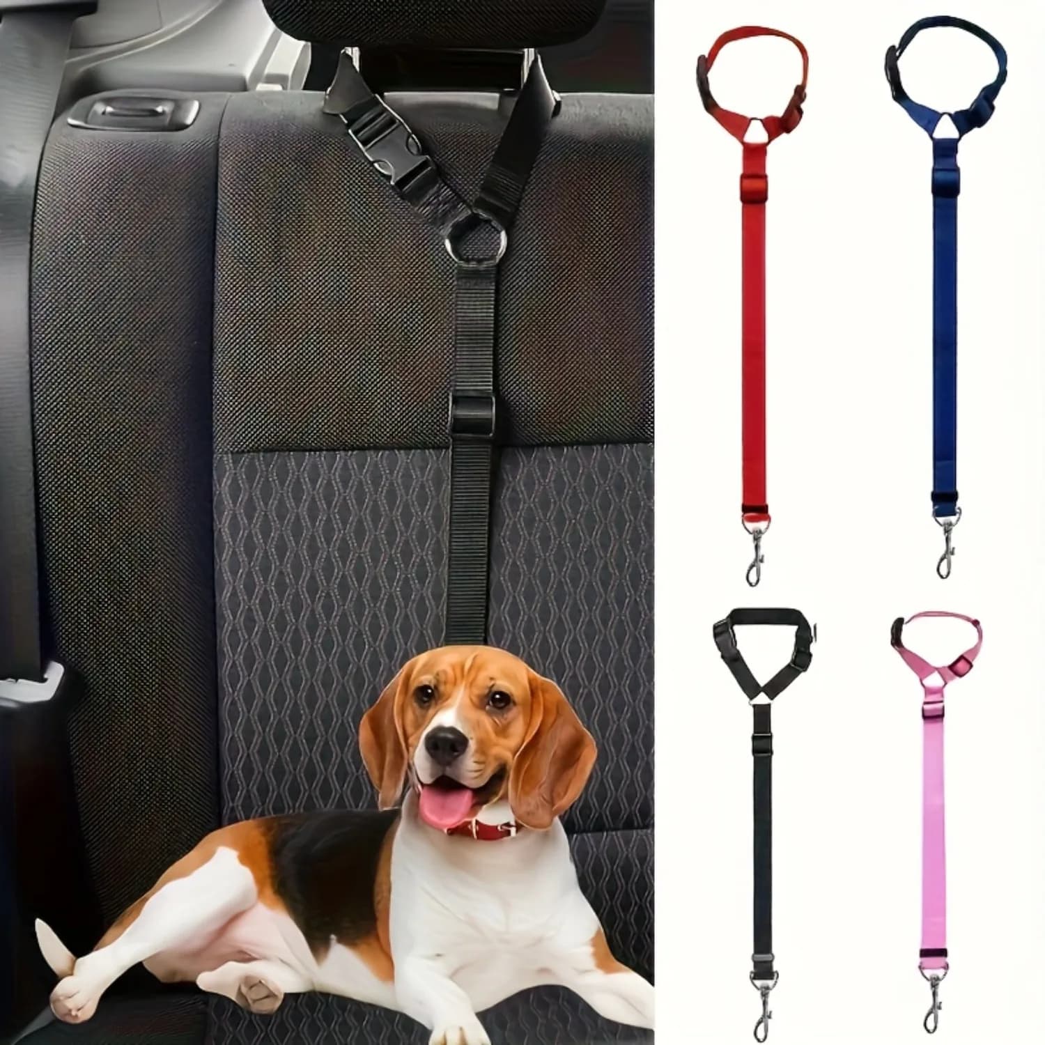 Cintura di Sicurezza per Animali Domestici, Imbracatura Regolabile 2-in-1 e Anello per Sedile Posteriore, Accessorio Portatile per Viaggi in Auto