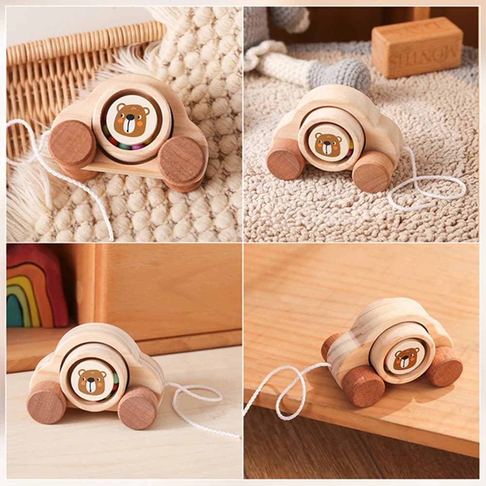 Giocattoli Montessori per bambini in legno Orso di cartone animato in legno con cuscinetto a sfera Auto Puzzle genitore-figlio Giocattoli educativi precoci per regalo per bambini