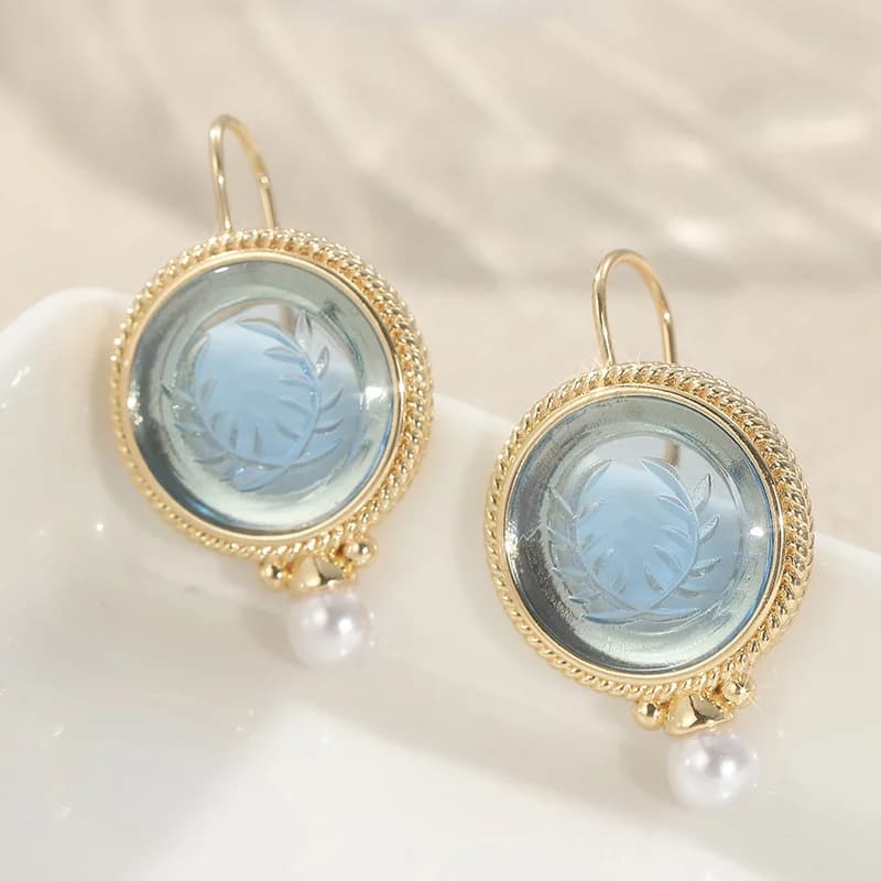 Orecchini Artistici in Stile Retrò con Perle Finte, Eleganti Orecchini Rotondi Blu da Donna, Gioielli per Banchetti e Festival