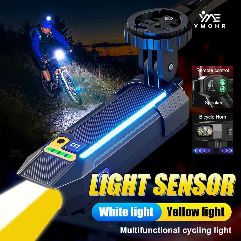 Luce Anteriore per Bicicletta a Doppia Illuminazione LED con Altoparlante, Ricaricabile USB, Accessori per Biciclette, Lampada Laterale RGB, Faro per Bici da Strada