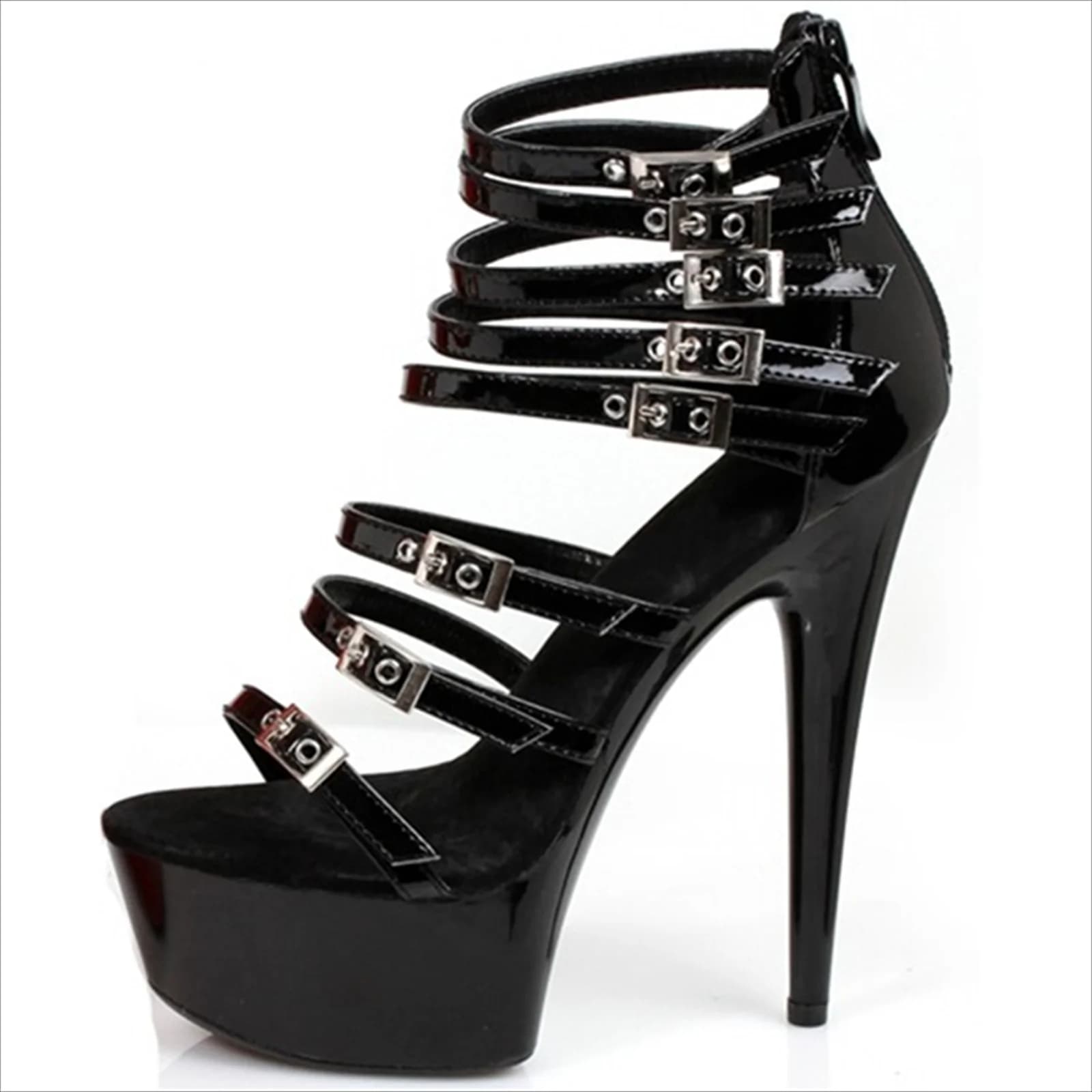 Tacchi a spillo neri Witchy Tacchi alti da festa sexy da 15 cm - Tacchi con plateau grosso con cinturino incrociato con fibbie metalliche Scarpe gotiche