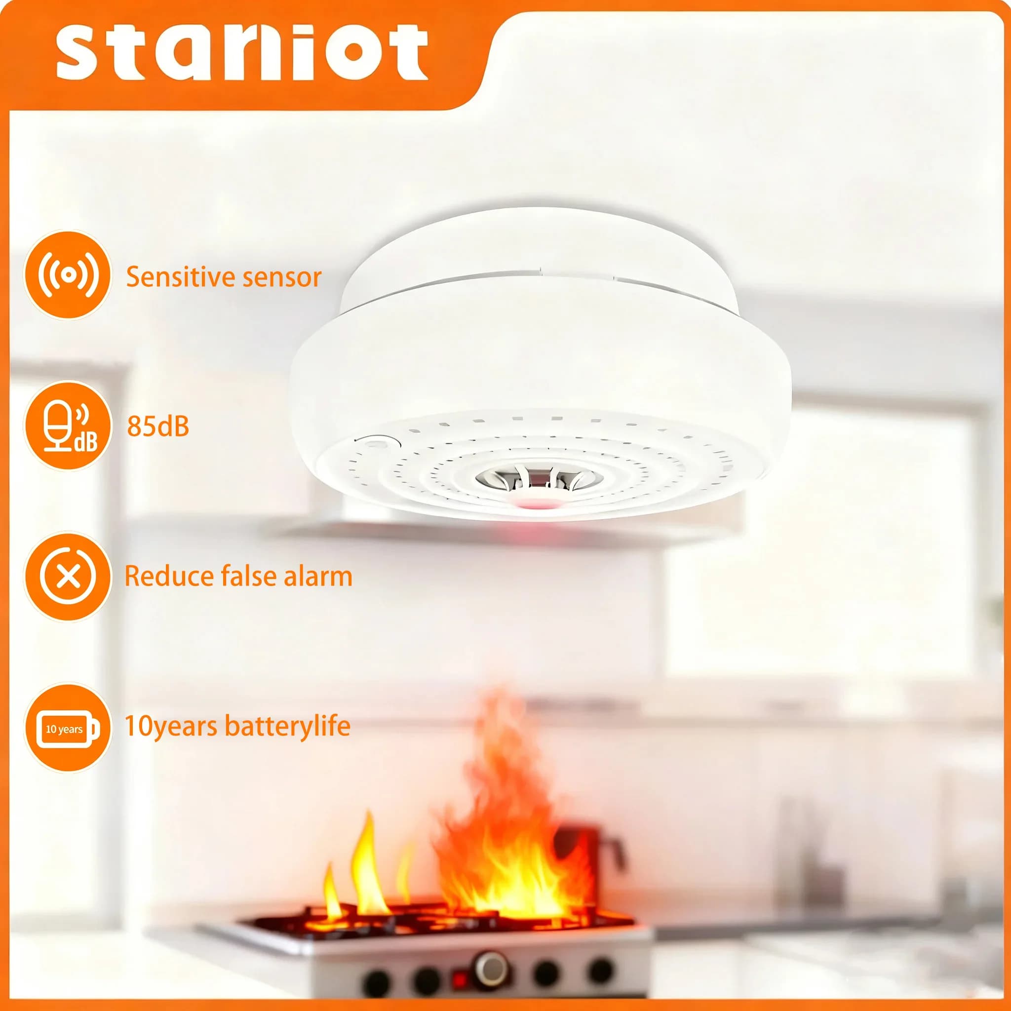 Sensore di Temperatura Staniot 433MHz, Rilevatore di Calore 85dB ad Alto Decibel, Accessori per Allarme Staniot, Sistema di Allarme Wireless per la Sicurezza Domestica