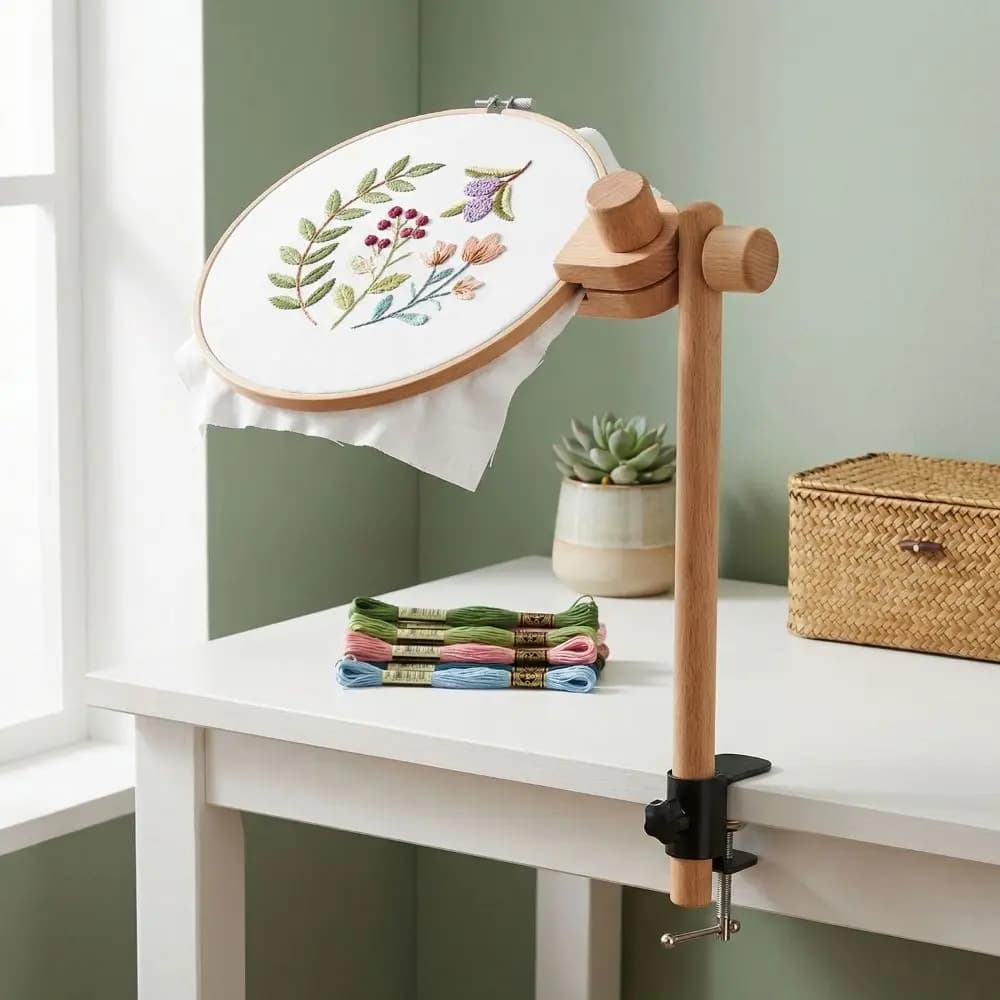 Supporto per Ricamo in Legno di Faggio con Rotazione a 360 Gradi, Morsetto Regolabile, Porta Punto Croce Compatto, Supporto per Lavori di Ricamo