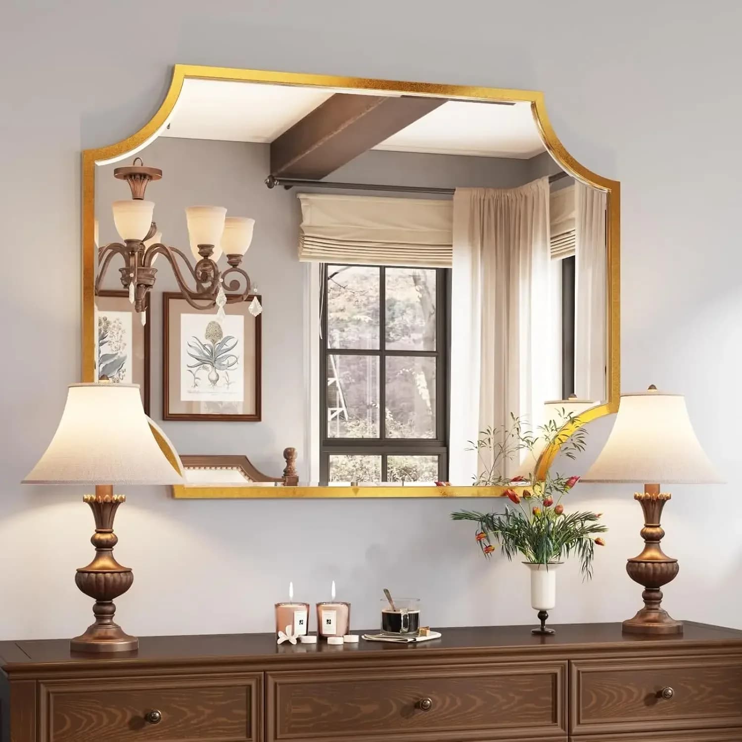Specchio da Bagno Dorato Grande 30"x40" da Parete, Specchio Decorativo con Cornice Smussata Dorata per Bagno Principale