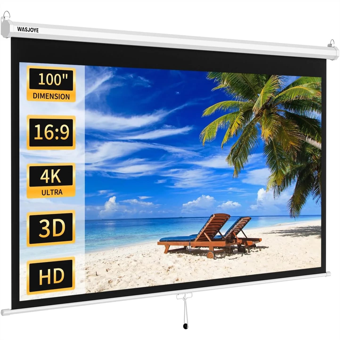 Schermo per Proiettore Manuale da 100'', Schermo di Proiezione Retrattile 4K HD con Blocco Automatico, 16:9 Anti-Pieghe per Casa