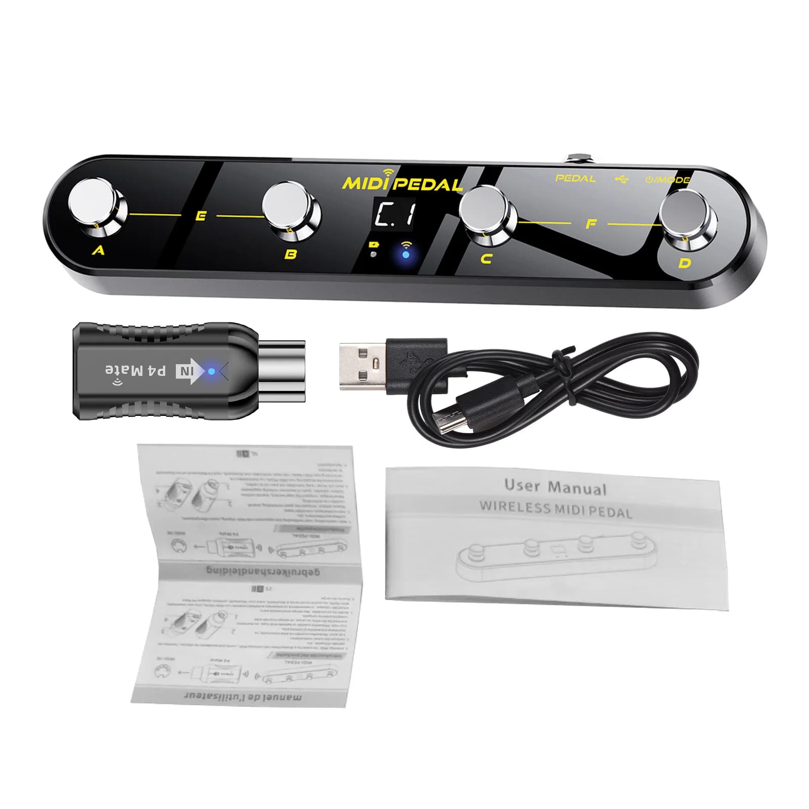 Pedal Controller MIDI Wireless 5 Mode Digital Display 25 Hours USB Foot Switch Metal Switch Wireless Receiver for Electric Mixer