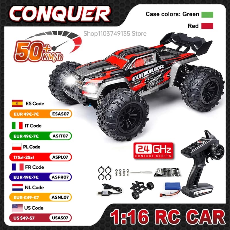 WLtoys Scala 1:16 Grande RC Auto 50 km/h Ad Alta Velocità 4WD Giocattolo Per Bambini per Ragazzi Auto di Controllo Remoto 2.4G Off Road Monster Truck Giocattolo RC