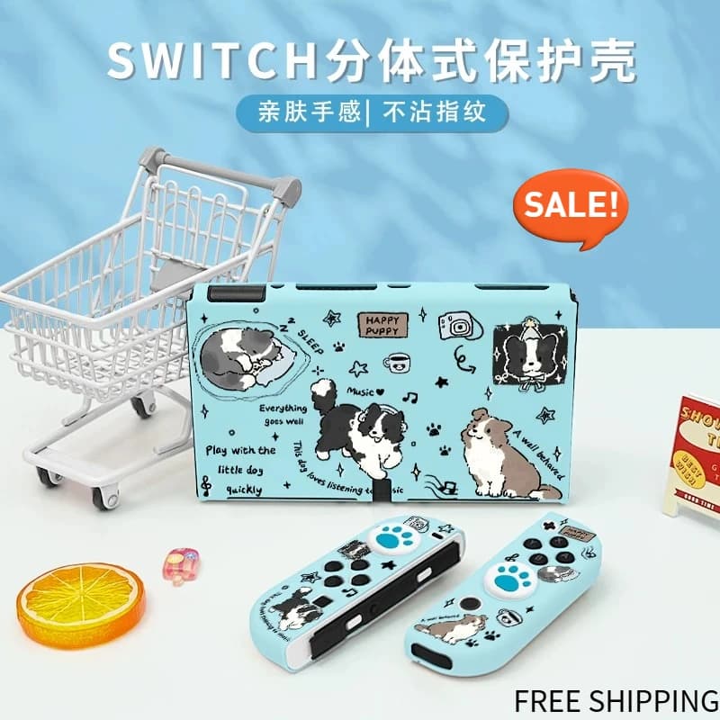 Cute Pet Split Case for Switch OLED,3 Styles,Anti-Fingerprint TPU Cover with Paw Thumb Caps,Fit Dock Switch OLED Accessories