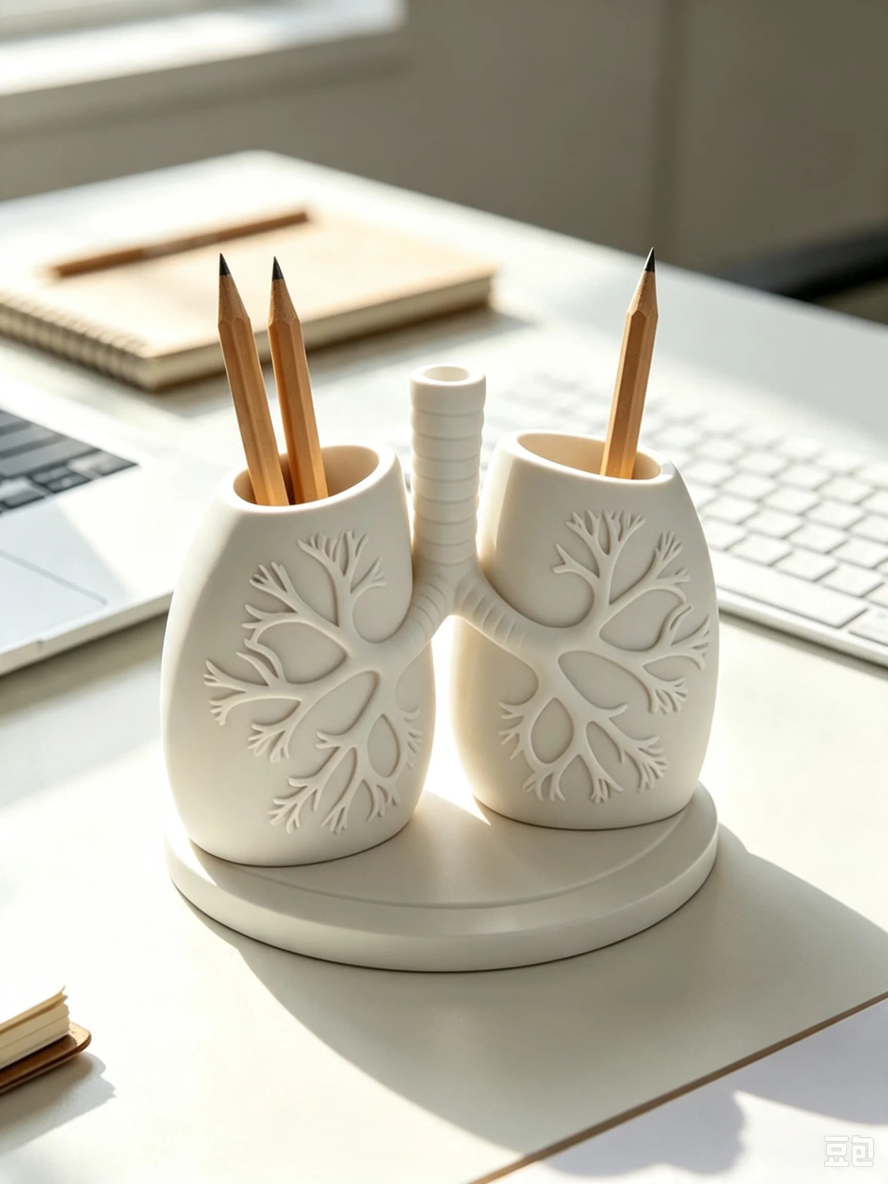 Creative Anatomical Lung-Shaped Desktop Pen Holder, Petg Material with Three-Dimensional Embossed Lung Texture, Dual-Compartment Storage Box, Dual Storage Cups with Central Tube Slot for Stable Base Design, Matte Black and White Modern Medical Style Ornament, Multifunctional Stationery Storage Holder, Bathroom Toothbrush Holder, Dressing Table Organizer, Universal for Office Desk, Home Office, Study Desk, and Tabletop Organization, Space-Saving Solution for Desktop Clutter, Stationery Storage for Doctors, Nurses, and Medical Students