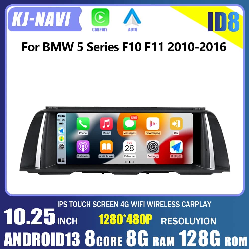 10.25 ''Android 15 Auto Carplay Car Play Radio Navigazione Stereo Lettore multimediale per BMW Serie 5 F10 F11 2010-2016 Sistema ID8