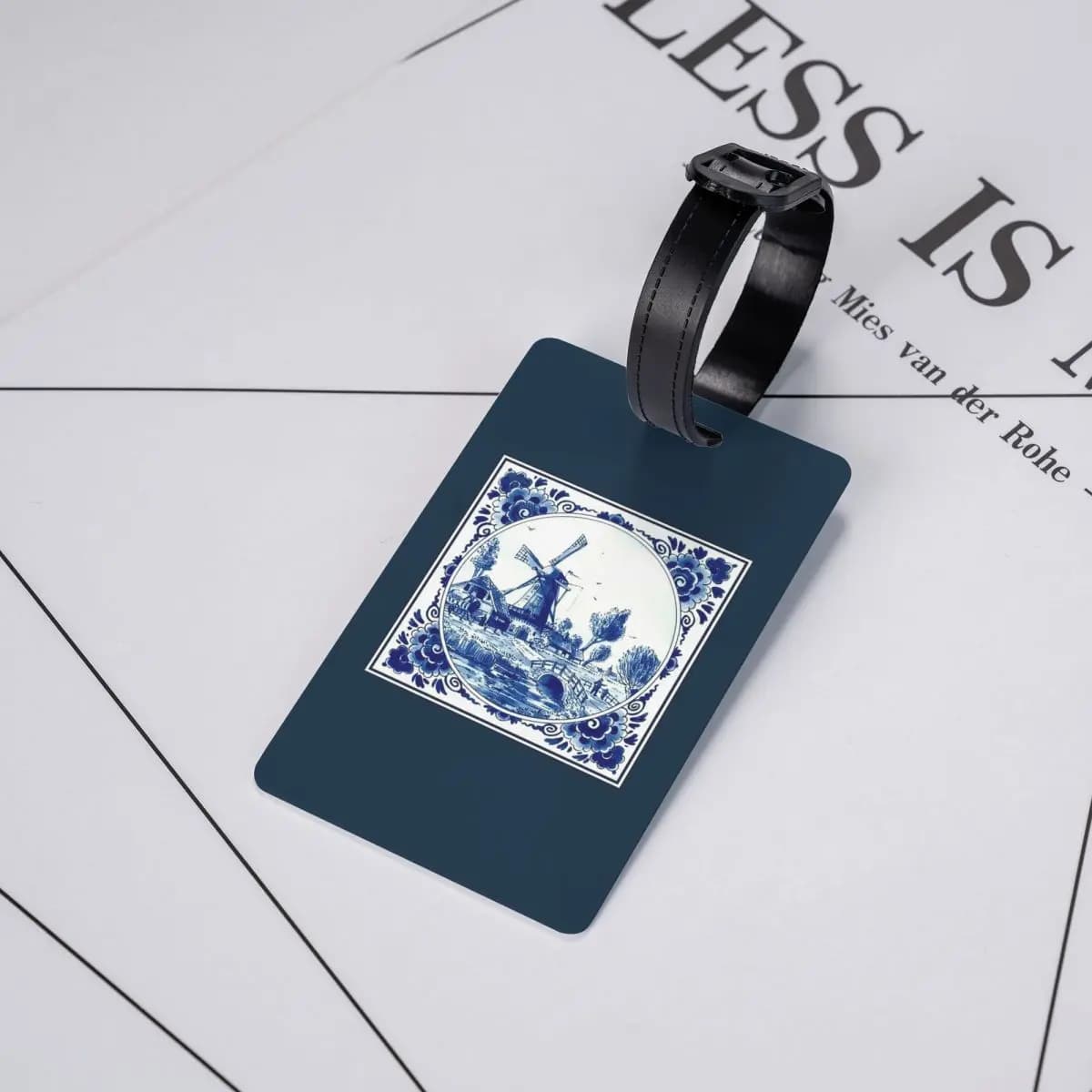 DUTCH BLUE DELFT Etichette per bagagli con stampa vintage di mulino a vento e ponte, etichetta per bagagli da viaggio, porta etichetta identificativa con nome