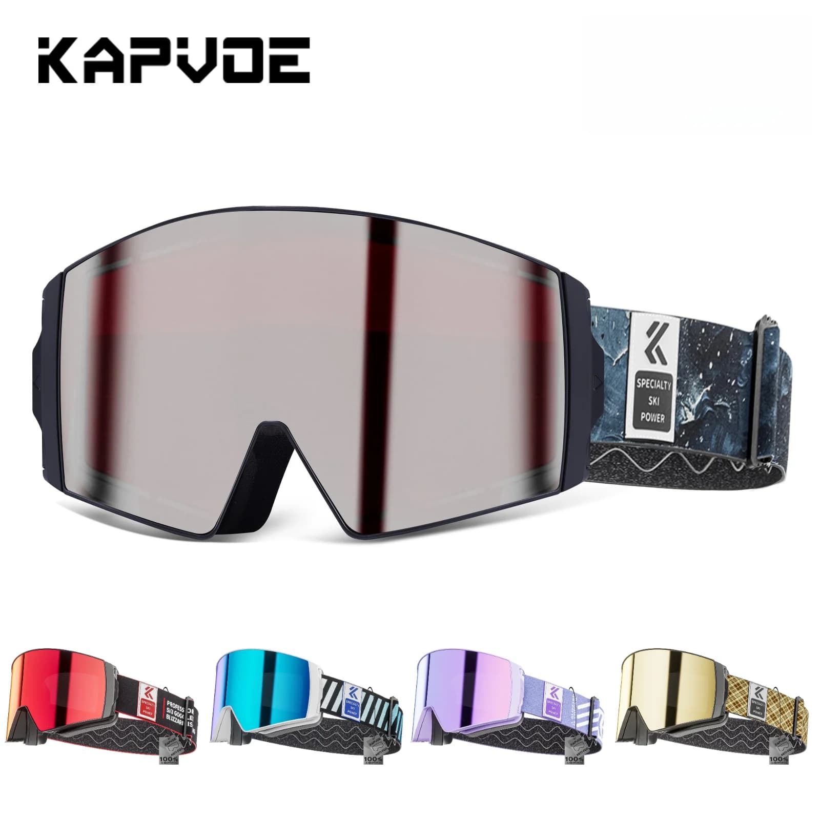 Kapvoe Occhiali da neve Uomo Snowboard Maschera da sci Occhiali da sci fotocromatici Anti-Fog UV400 Occhiali da motoslitta Moto Ciclismo