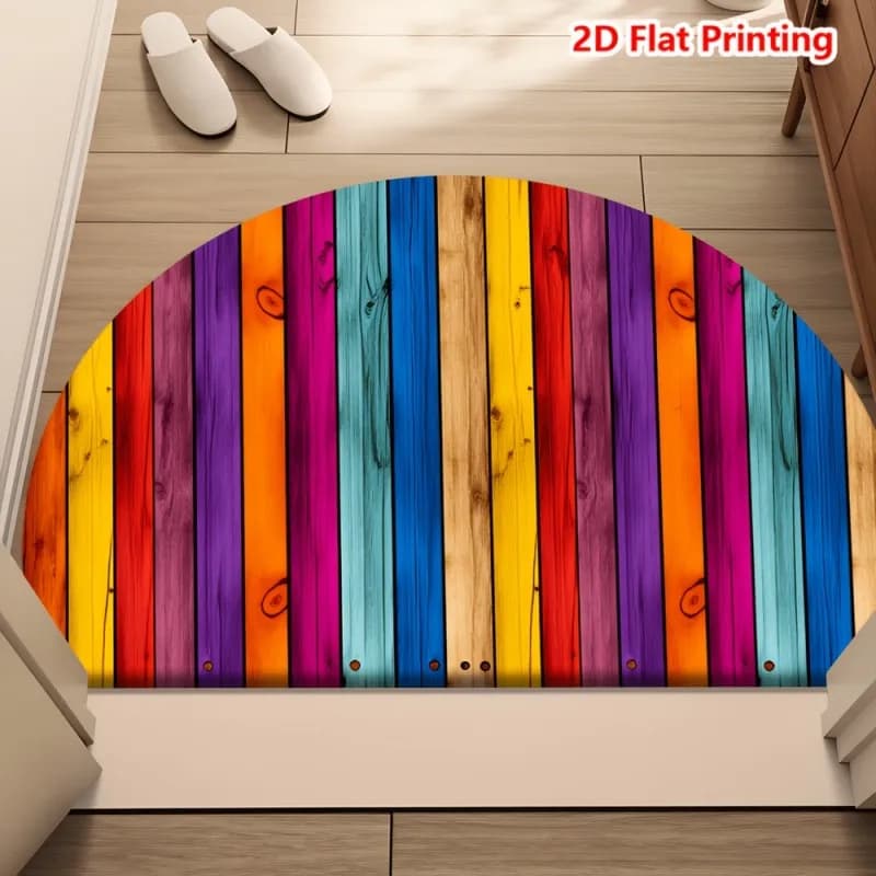 Floral Welcome Semicircle Doormat Flower Wreath with Reversed Welcome Text Non Slip Floor Mat for Bright and Cheerful Home