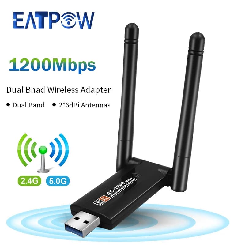 EATPOW Adattatore wifi USB dual band 1200Mbps AC1200 2.4GHz 5GHz WiFi con antenna PC Mini ricevitore scheda di rete per computer