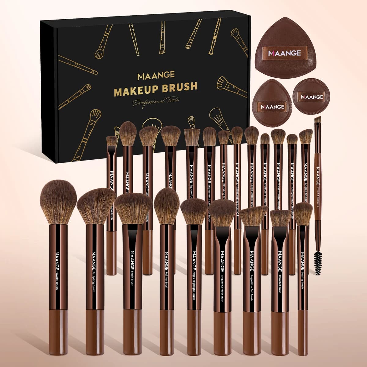 MAANGE 27pcs Professional Makeup Brush Set Foundation Brush Powder Blusher Brush Contour Brush Eyeshadow Brush for Beginners
