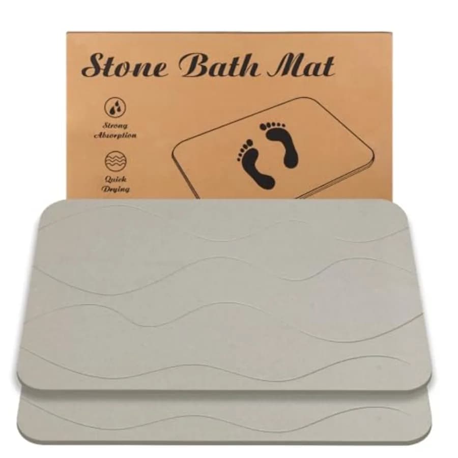 Tappetino da Bagno in Pietra, Tappetino Doccia in Terra Diatomacea Antiscivolo Super Assorbente ad Asciugatura Rapida, Set da 2 Pezzi
