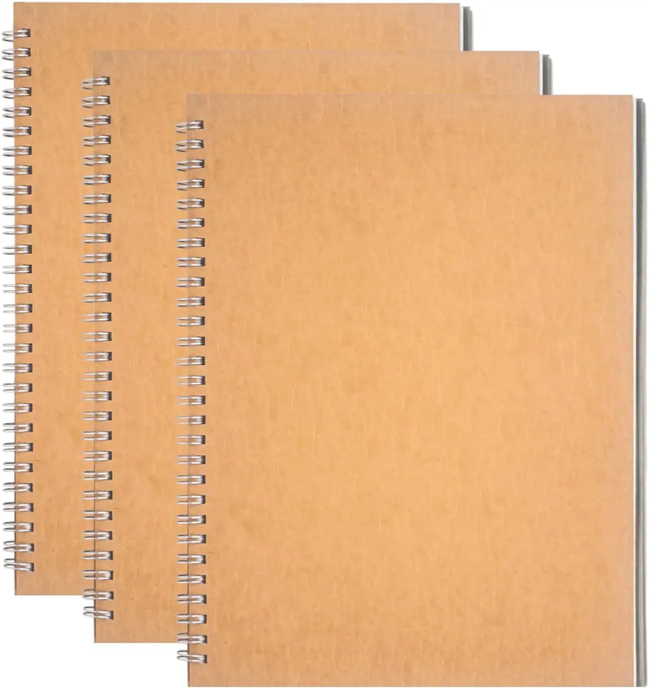 Blank Spiral Notebook 3-Pack with Writing Backboard, 100 Pages Each, Soft Cover Sketch Book for Drawing and Journaling, Brown