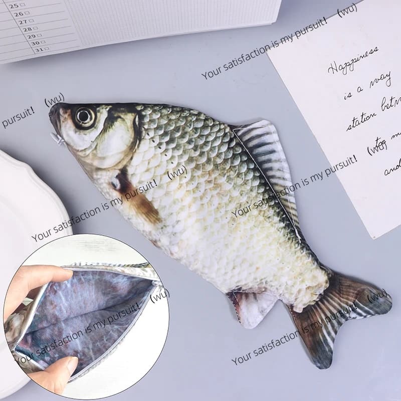 Borsa per cosmetici a forma di vero pesce Crucian Carp, astuccio portachiavi, modello con cerniera.