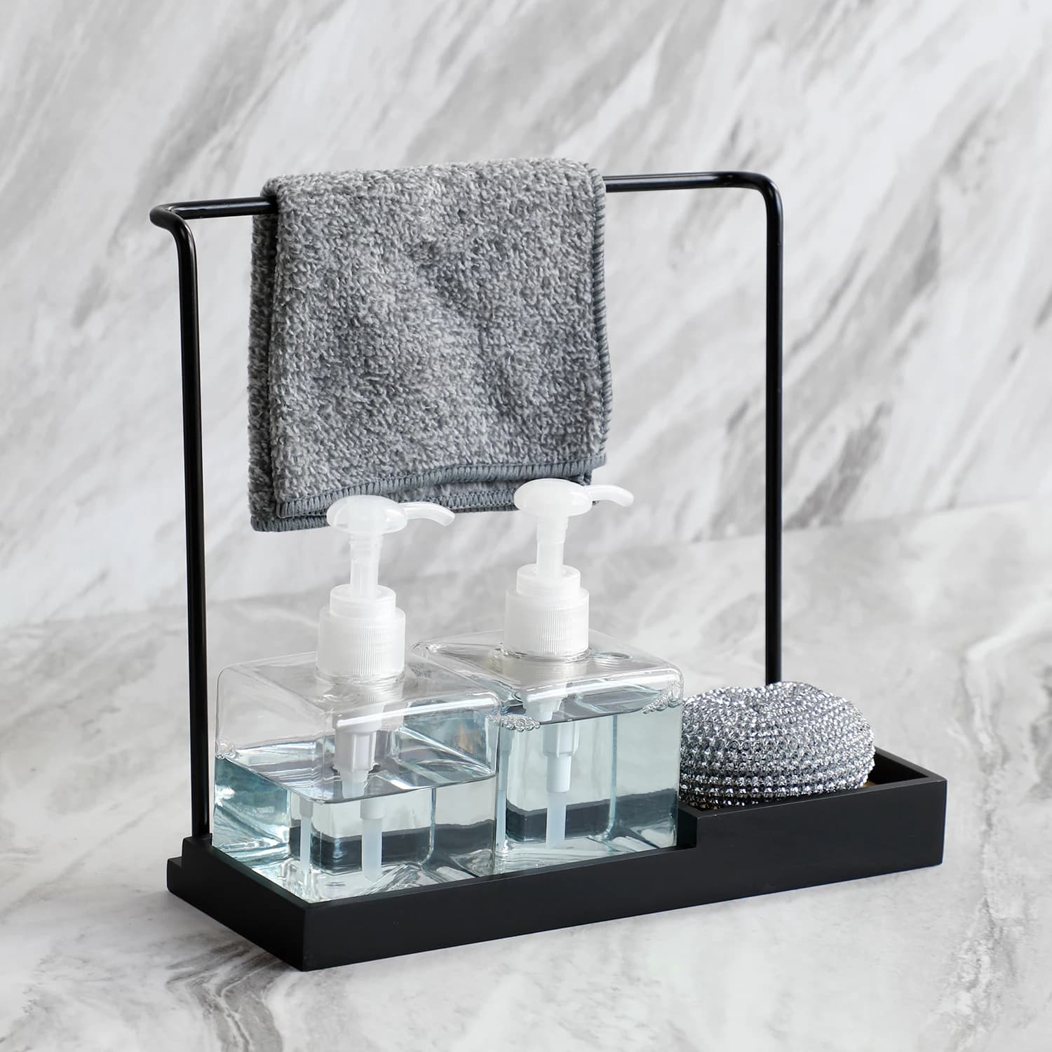 Portaspugna multifunzionale lavello da cucina organizzare e riporre Rack portaoggetti in spugna compreso dispenser di sapone pulizia del panno