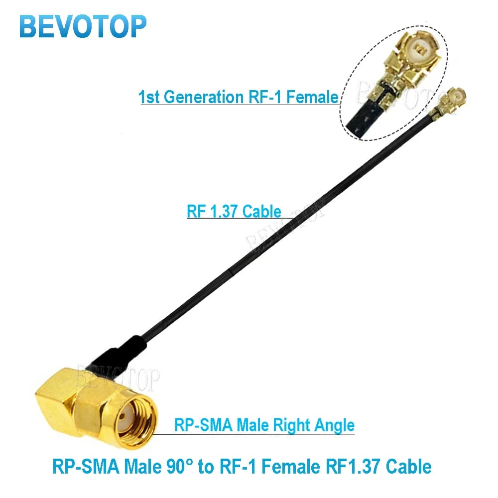 10PCS/lot Elbow RP-SMA / SMA Male Right Angle to u.FL/IPX-1 Female RF1.37 Pigtail RF Coaxial WIFI Antenna Extension Cable