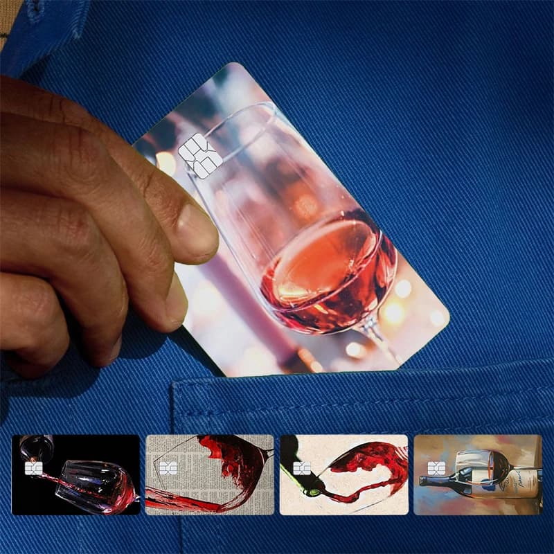 Adesivo per la pelle della copertura del bicchiere di vino rosso per il lato anteriore della carta di autobus di debito della banca della carta di credito