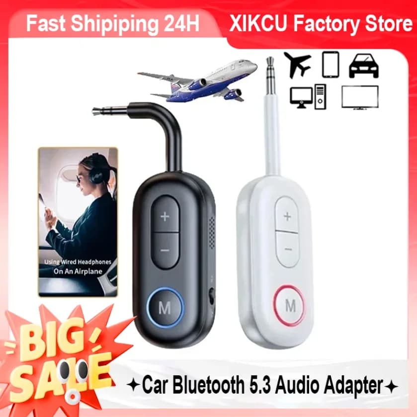 XIKCU Bluetooth 5.3 Wireless Audio Transmitter Receiver 3.5MM AUX USB Airplane Adapter For Car Speaker TV PC Headphone