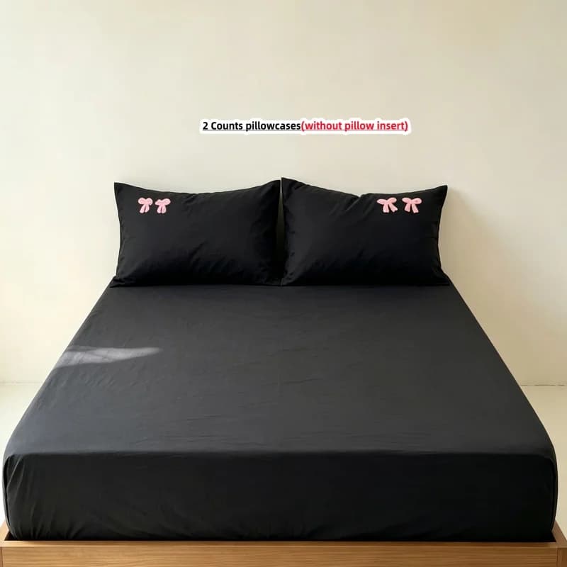 3Pcs Fitted Bed Sheet With Elastic Band Anti-slip Adjustable Mattress Cover embroidery bow Pillowcase without pillow core