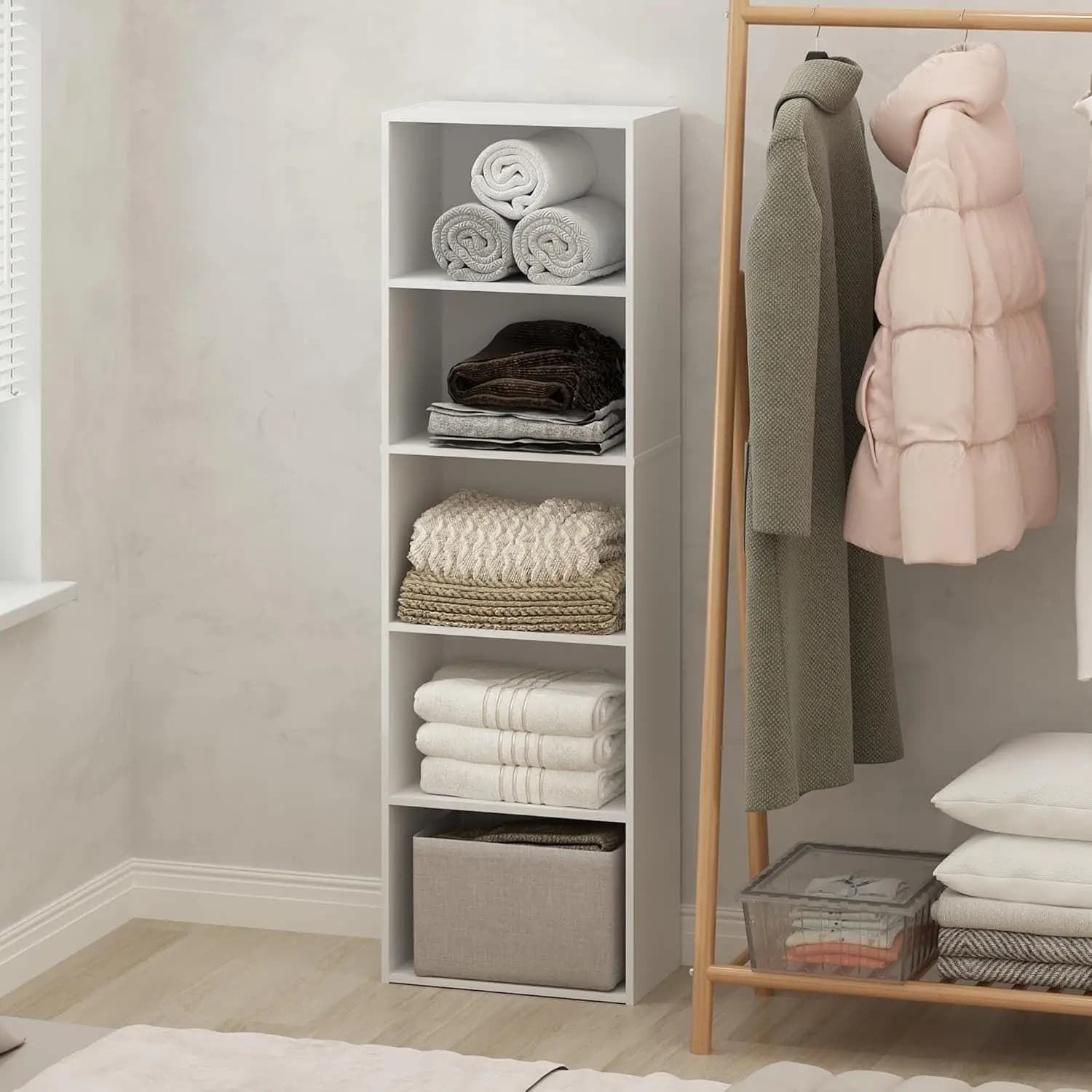 Organizer for Armadio a 5 Ripiani, Shelf Open for Guardaroba, Bedroom, Living Room in White