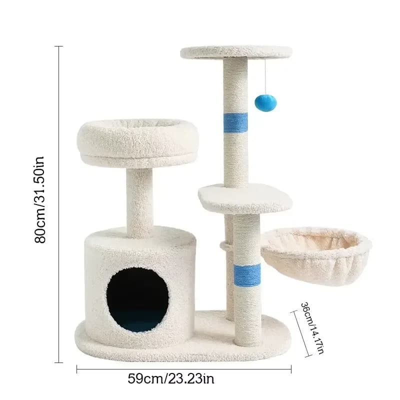 for Velvet Cat Climbing Frame Cat Tree with Nest Scratching Post Space Saving Jumping Platform Warm Bed for All Seasons