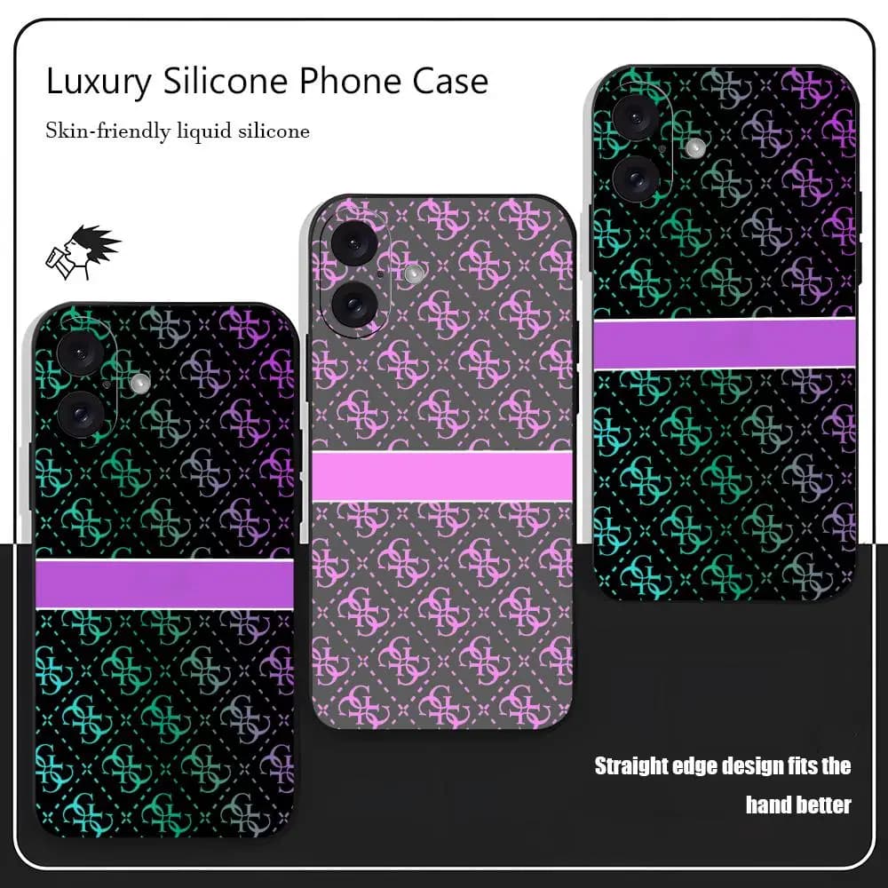 Luxury Fashion G Phone Case For iPhone 17 16 15 14 13 12 X XR XS 8 Plus Mini Pro Max G-Gue-ss-ES-S Soft black Shockproof Cover