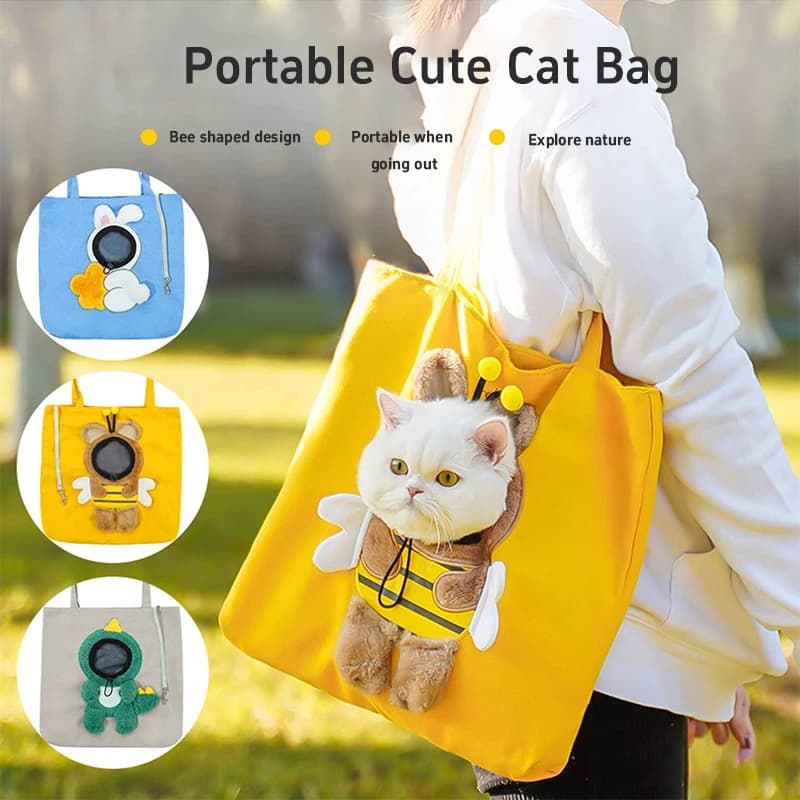 Cute Cartoon Pet Single Shoulder Crossbody Bag Breathable Face‑out Carrier Portable Travel Handbag Dog Cat Outdoor Pet Supplies