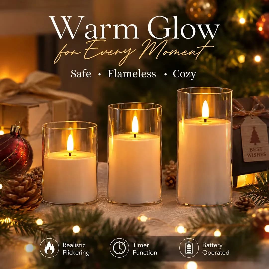 LED Flameless Candles Remote and Timer Flickering Battery Operated Acrylic Pillar Candles for Wedding Party Christmas Halloween