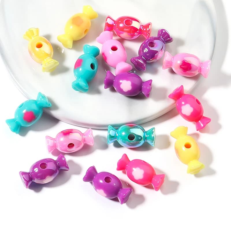 10 pz Perline Acriliche a Forma di Caramella 20mm Bicolore Misto, Perline Distanziatrici Sciolte per Creazione Gioielli Fai da Te Collane Bracciali Accessori