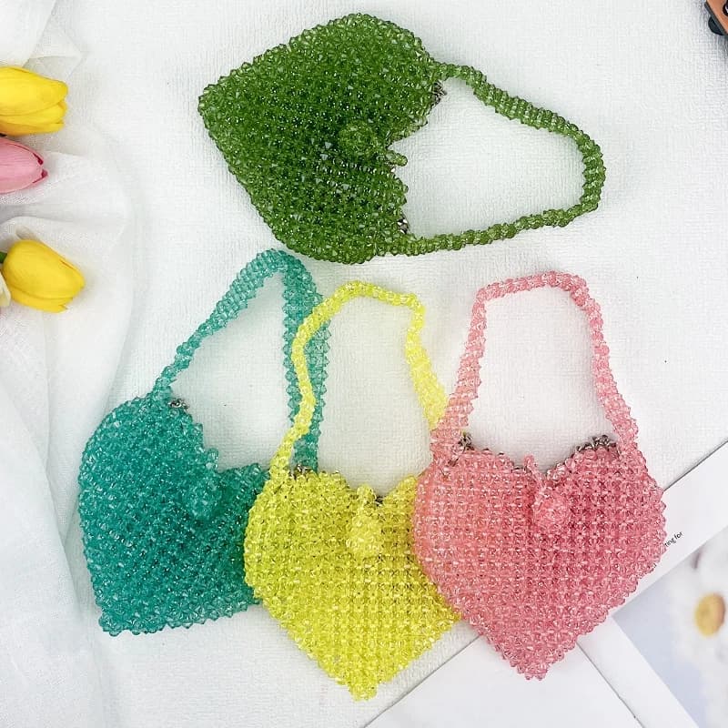 Mini Borsa a Cuore Trasparente in Acrilico con Perline Fatte a Mano, Borsa Portatile per Rossetto alla Moda Primavera/Estate 2026, Sac A Main