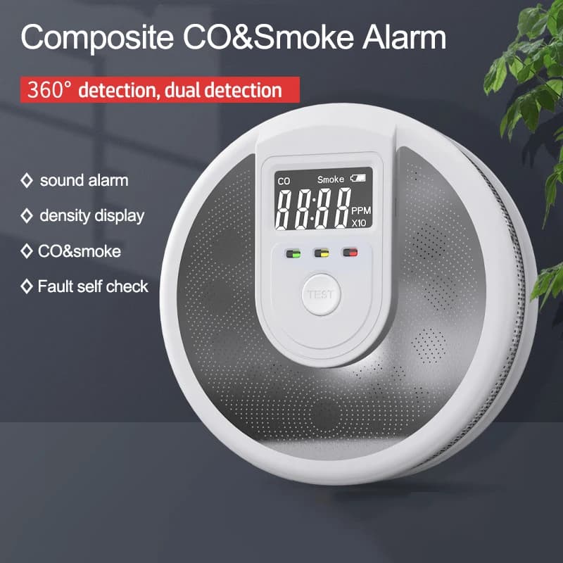 Rilevatore di fumo CO indipendente 2 in 1 Protezione antincendio Rilevatore di fumo Sensore di monossido di carbonio composito per la scuola dell'ufficio domestico