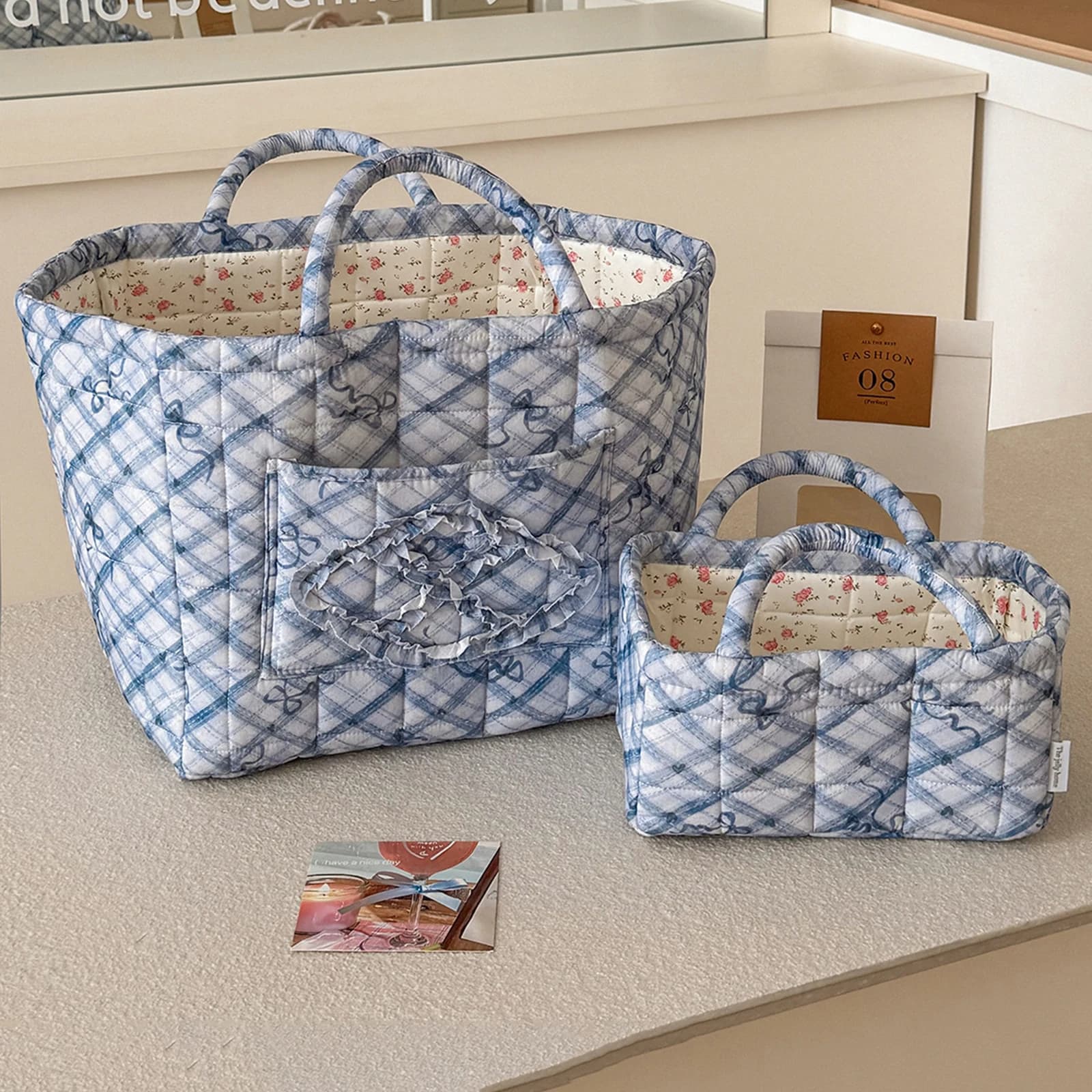 Cotton Storage Baskets Large Capacity Portable Storage Bag Laundry Hamper for Picnic Shopping Travel Car Bedroom