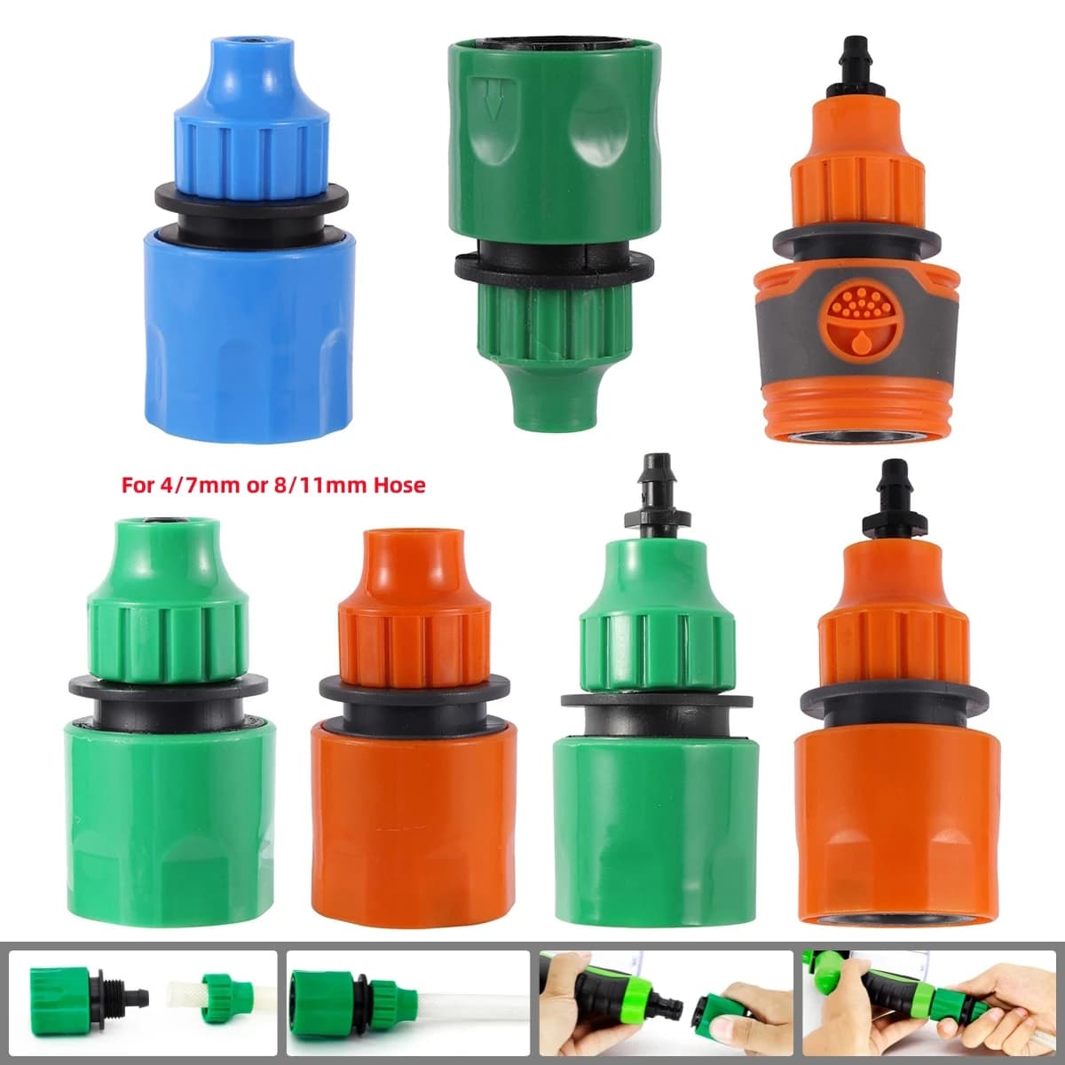 Tubo flessibile da 4/7 mm e 8/11 mm per lavaggio auto, giunto rapido, interfaccia per capezzoli da 16 mm, connettore rapido, raccordi per irrigazione micro-goccia da giardino, 2 pezzi
