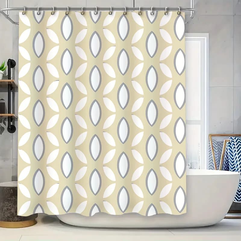 Tenda da doccia moderna con stampa floreale Decorazione da bagno impermeabile per la decorazione domestica Design con motivo geometrico bianco grigio crema