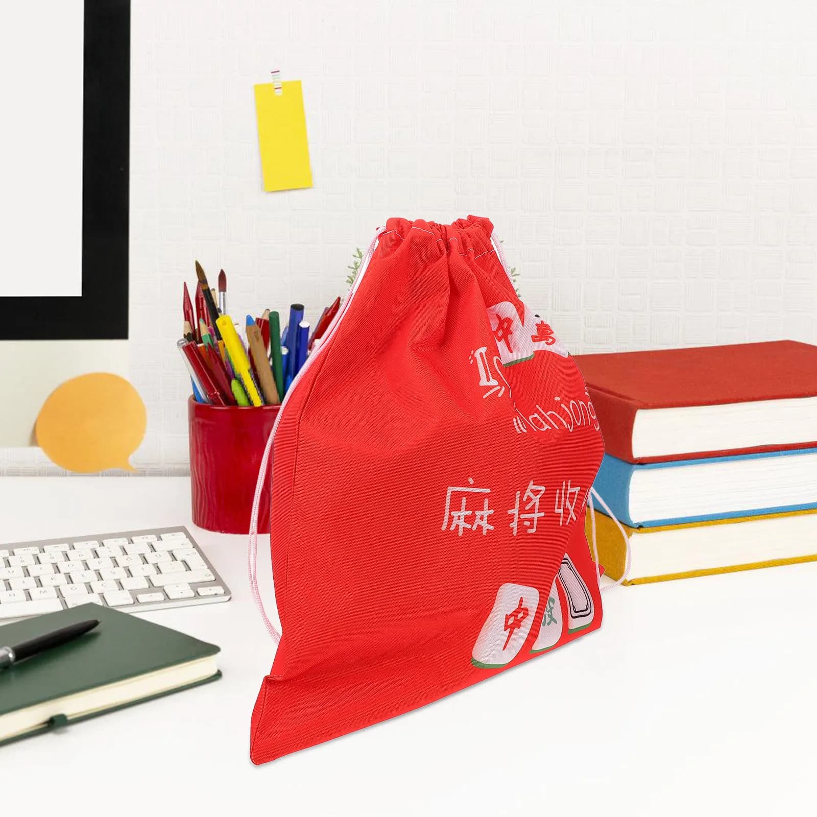 Borsa Portatile per Mahjong in Tessuto Oxford, Organizer con Coulisse Leggero e Pieghevole, Custodia da Viaggio per Tessere