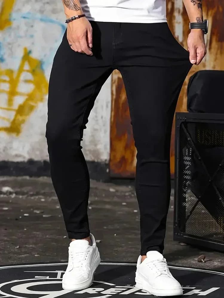 Jeans da uomo Pantaloni skinny in denim elasticizzato Tinta unita Nero Blu Primavera Luxury Street Harajuku Pantaloni slim fit stile hip-hop Marca
