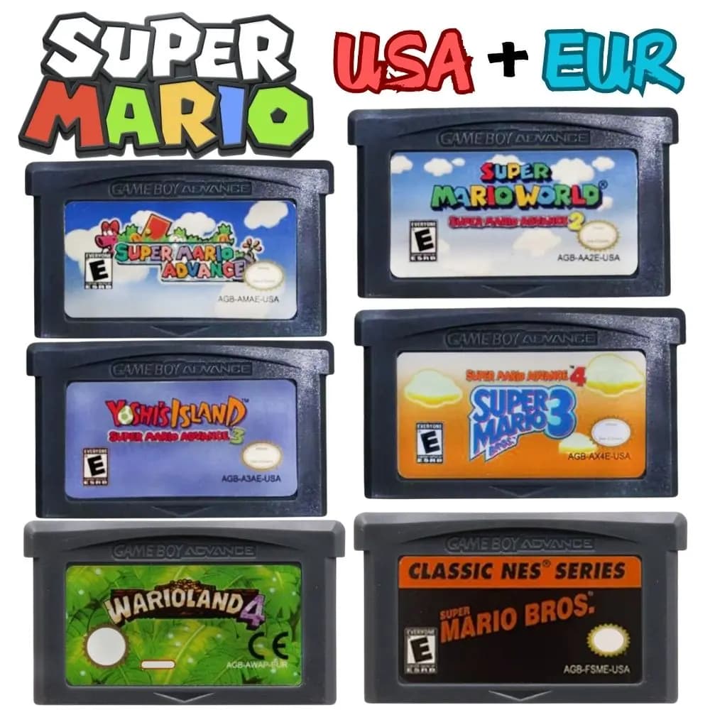 Carte da gioco Mario GBA Versione EUR USA Cartuccia di gioco GBA Console per videogiochi a 32 bit Serie di schede Super Wario Land4