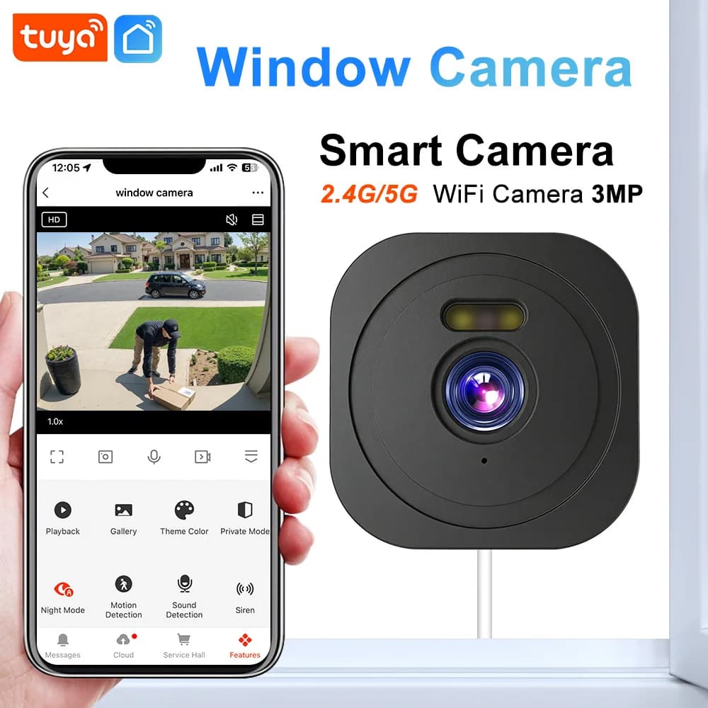Telecamera IP 3MP 1296P con App Tuya per Finestre, Visione Notturna a Colori, Rilevamento AI Umanoide, Sicurezza Domestica, Monitoraggio Bambini