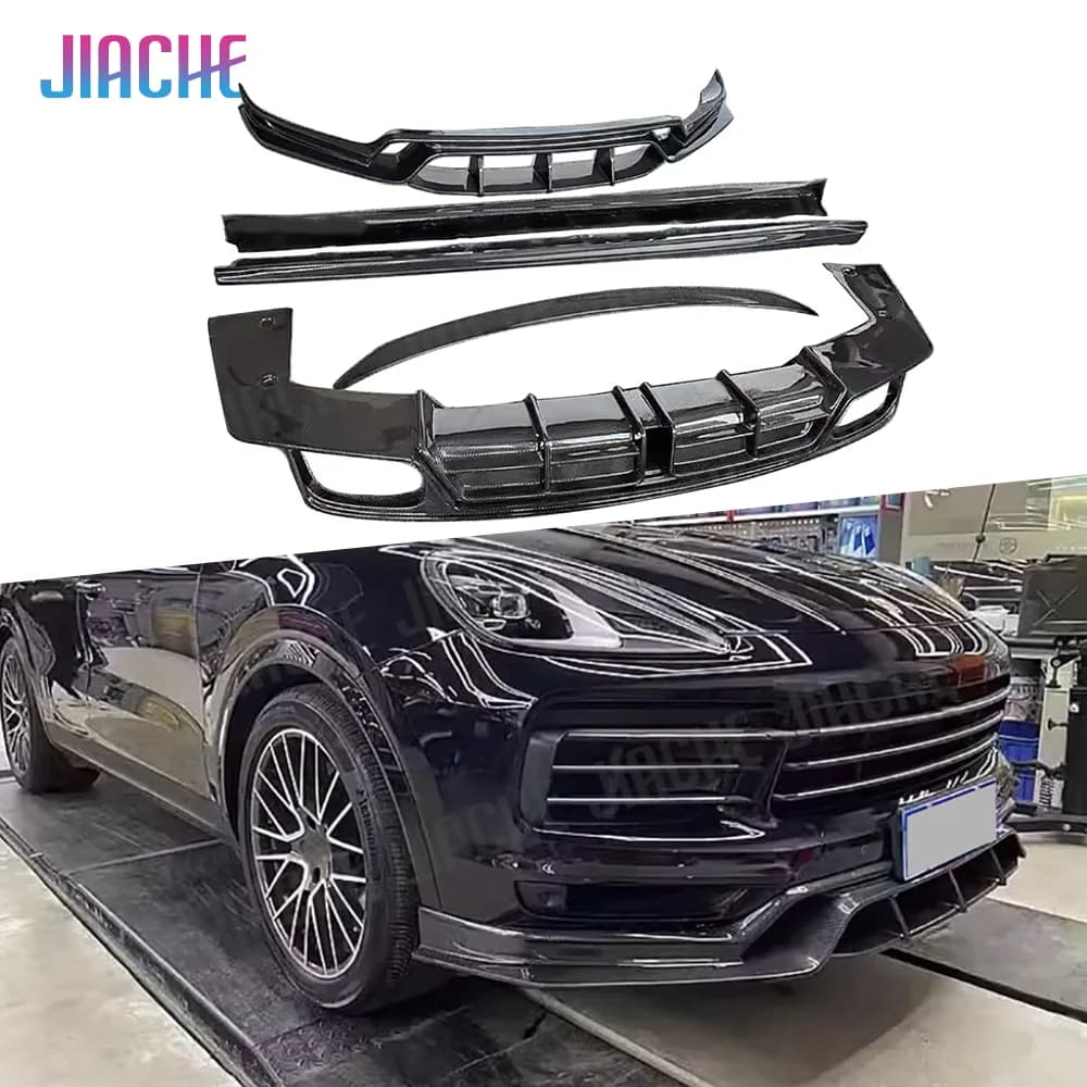 JIACHE Carbon Fiber BodyKit Rear Diffuser Front Bumper Lip Rear Spoiler Side Skirts For Porsche Cayenne Standard and Sport 2022