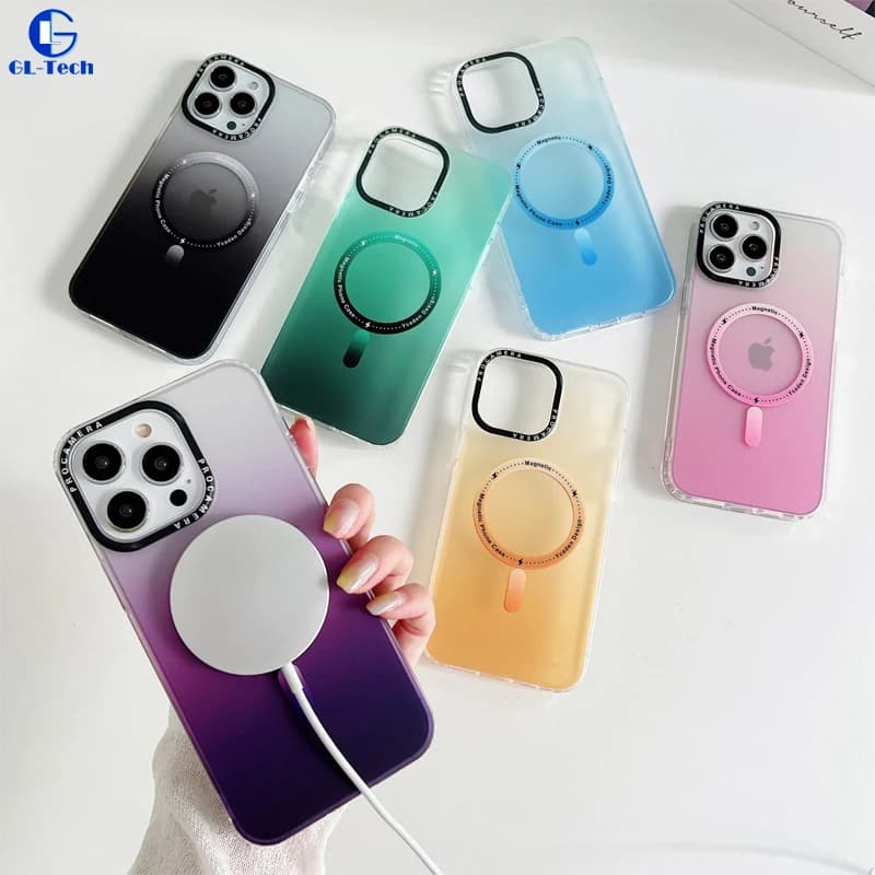 Custodia antigoccia con cornice morbida trasparente opaca sfumata IMD per iPhone 16 15 14 Plus 13 12 11 Pro Max Magsafe Cover magnetica Fundas