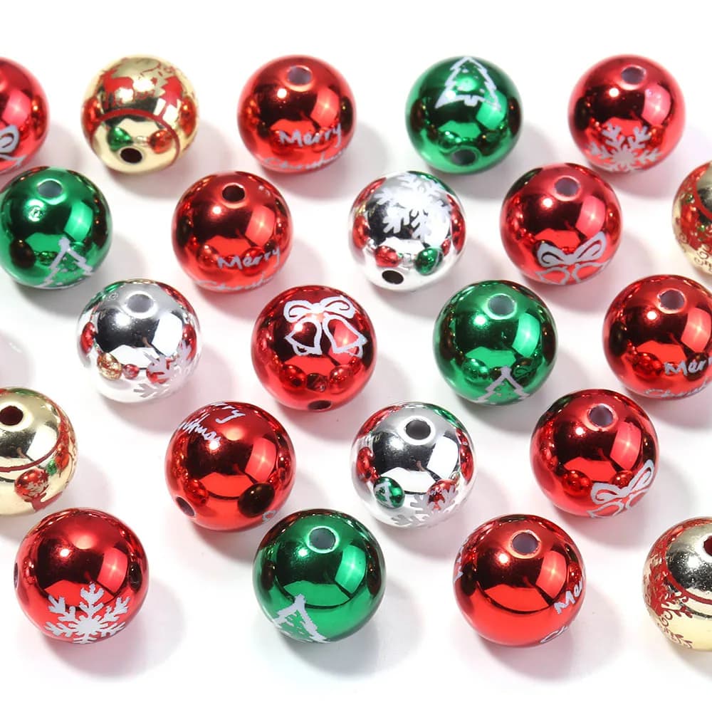 10 pz 16mm Perline Acriliche Di Natale Rosso Verde Perline Rotonde Branello Allentato Del Distanziatore Per Gioielli FAI DA TE Che Fanno Accessori Collana Del Braccialetto