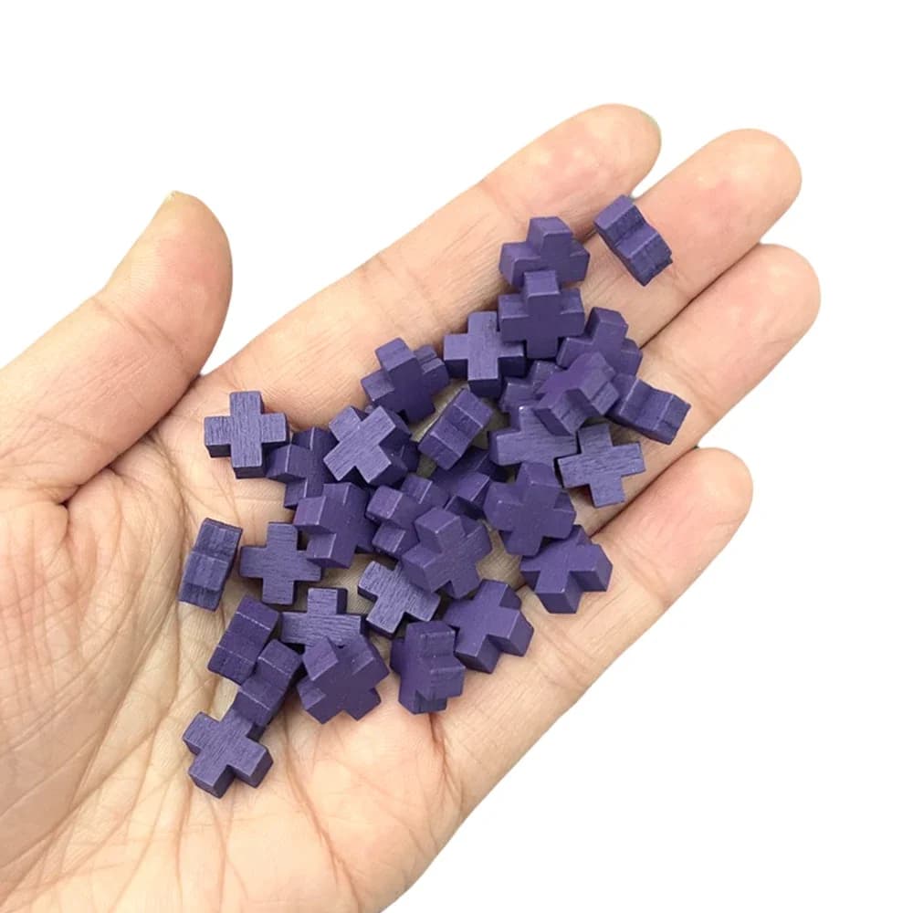 Gettoni da gioco in legno da 50 pezzi/100 pezzi da 10 mm - Forme a croce viola per giochi da tavolo, scacchi, marcatori di carte e accessori da tavolo