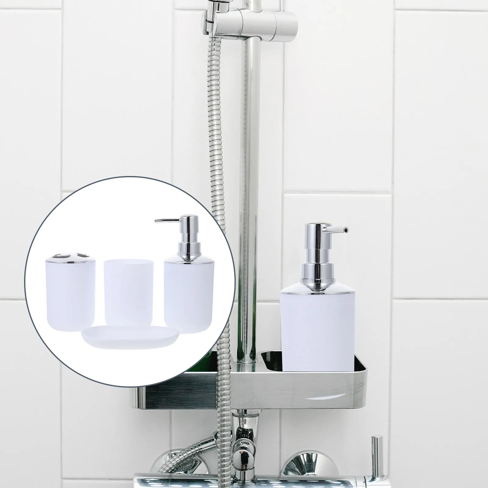 Set di Accessori per Bagno in Plastica, Include Portasapone, Dispenser per Lozione, Portaspazzolino per un Bagno Ordinato