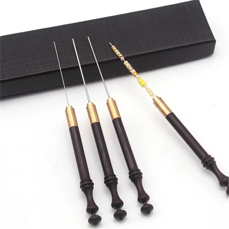 Ago per uncinetti da ricamo, ganci per perline con manico in legno per cucire perline da ricamo 0.6mm＋0.8mm＋1.0mm＋1.2mm