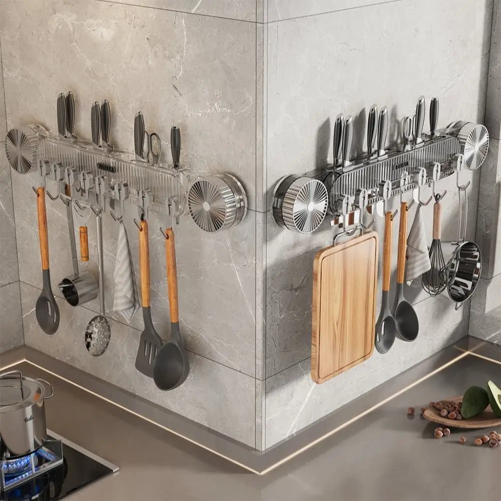 Portaoggetti da cucina con ventosa multifunzionale con gancio Asciugamani per pulizia a parete senza punzonatura e palette per cucchiaio